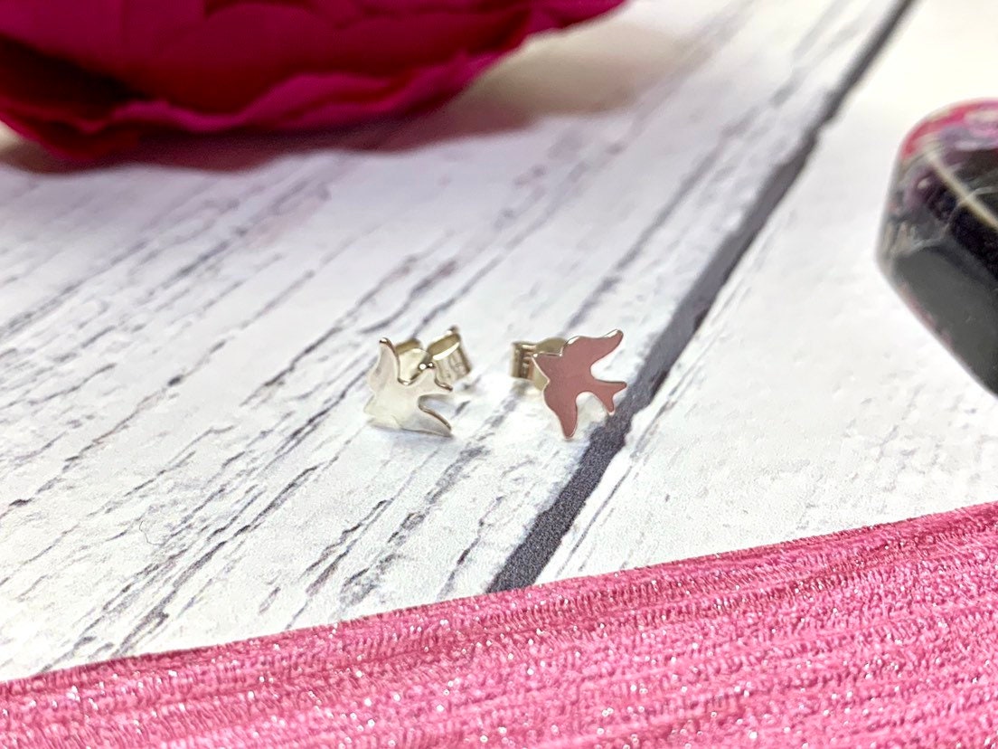 Sterling silver bird earrings, dainty earrings, stud, tiny, delicate